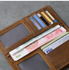 Vintage Brown Leather Mens Bifold Long Wallet Long Bifold Card Wallet For Men - imessengerbags