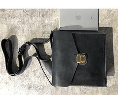 Business Black Leather Mens 10 inches Square Side Bag Messenger Bag Tan Postman Bag Courier Bag for Men - imessengerbags