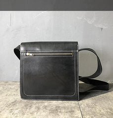 Business Black Leather Mens 10 inches Square Side Bag Messenger Bag Tan Postman Bag Courier Bag for Men - imessengerbags