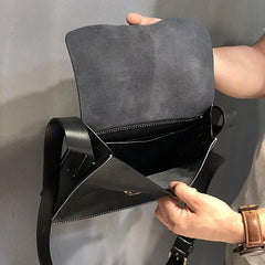 Business Black Leather Mens 10 inches Square Side Bag Messenger Bag Tan Postman Bag Courier Bag for Men - imessengerbags