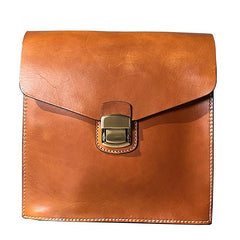 Business Black Leather Mens 10 inches Square Side Bag Messenger Bag Tan Postman Bag Courier Bag for Men - imessengerbags