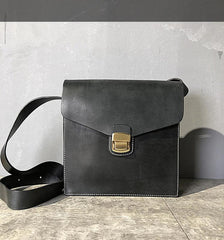 Business Black Leather Mens 10 inches Square Side Bag Messenger Bag Tan Postman Bag Courier Bag for Men - imessengerbags