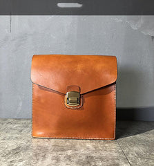 Business Black Leather Mens 10 inches Square Side Bag Messenger Bag Tan Postman Bag Courier Bag for Men - imessengerbags