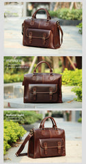 Handmade Black Mens Leather Briefcase Work Handbag Dark Brown 14'' Computer Briefcase For Men