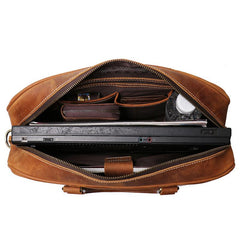 Vintage Brown  Leather Men's Professional Briefcase 14inch Computer Briefcase Handbag For Men - imessengerbags
