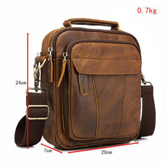 Vintage Brown Leather Mens Small Vertical Messenger Bag Side Bag Courier Bag Handbag For Men