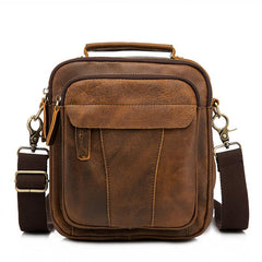Vintage Brown Leather Mens Small Vertical Messenger Bag Side Bag Courier Bag Handbag For Men - imessengerbags