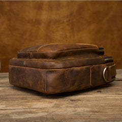 Vintage Brown Leather Mens Small Vertical Messenger Bag Side Bag Courier Bag Handbag For Men