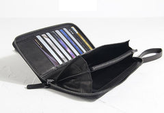 CASUAL BLACK LEATHER MEN'S Bifold Long Wallet Clutch Wallet BLACK Wristlet Wallets FOR MEN - imessengerbags