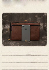 COOL MEN LEATHER ZIPPER LONG CLUTCH WALLETS ZIPPER VINTAGE Brown Envelope Bag FOR MEN