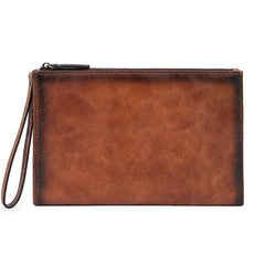 COOL MEN LEATHER Yellow Wristlet Bag LONG CLUTCH WALLETS ZIPPER VINTAGE Brown Envelope Bag FOR MEN