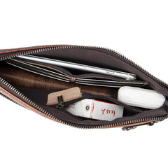 COOL MEN LEATHER Yellow Wristlet Bag LONG CLUTCH WALLETS ZIPPER VINTAGE Brown Envelope Bag FOR MEN - imessengerbags