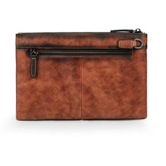 COOL MEN LEATHER Yellow Wristlet Bag LONG CLUTCH WALLETS ZIPPER VINTAGE Brown Envelope Bag FOR MEN - imessengerbags