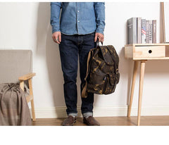 Camouflage Canvas Leather Mens Large 14'' Laptop Backpack College Backpack Hiking Backpack for Men - imessengerbags