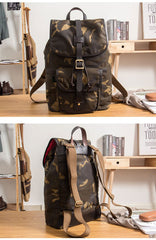 Camouflage Canvas Leather Mens Large 14'' Laptop Backpack College Backpack Hiking Backpack for Men - imessengerbags
