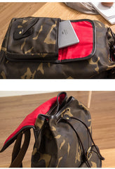Camouflage Canvas Leather Mens Large 14'' Laptop Backpack College Backpack Hiking Backpack for Men - imessengerbags