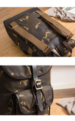 Camouflage Canvas Leather Mens Large 14'' Laptop Backpack College Backpack Hiking Backpack for Men - imessengerbags