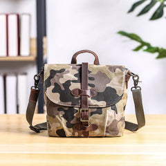 Camouflage Waxed Canvas Leather Mens Waterproof Side Bag Postman Bag Messenger Bag for Men - imessengerbags