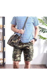 Camouflage Waxed Canvas Leather Mens Waterproof Side Bag Postman Bag Messenger Bag for Men - imessengerbags