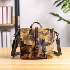 Camouflage Waxed Canvas Leather Mens Waterproof Side Bag Postman Bag Messenger Bag for Men - imessengerbags