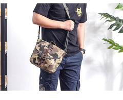 Camouflage Waxed Canvas Leather Mens Waterproof Side Bag Postman Bag Messenger Bag for Men - imessengerbags