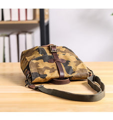 Camouflage Waxed Canvas Leather Mens Waterproof Side Bag Postman Bag Messenger Bag for Men - imessengerbags