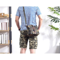 Camouflage Waxed Canvas Leather Mens Waterproof Side Bag Postman Bag Messenger Bag for Men - imessengerbags