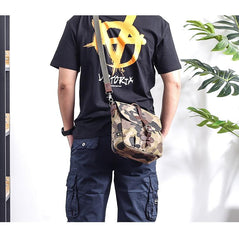 Camouflage Waxed Canvas Leather Mens Waterproof Side Bag Postman Bag Messenger Bag for Men - imessengerbags