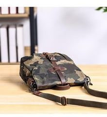 Camouflage Waxed Canvas Leather Mens Waterproof Side Bag Postman Bag Messenger Bag for Men - imessengerbags