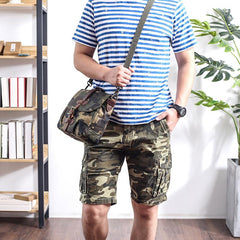 Camouflage Waxed Canvas Leather Mens Waterproof Side Bag Postman Bag Messenger Bag for Men - imessengerbags