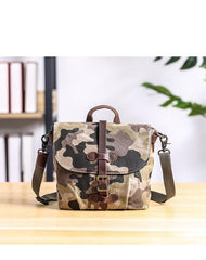 Camouflage Waxed Canvas Leather Mens Waterproof Side Bag Postman Bag Messenger Bag for Men - imessengerbags