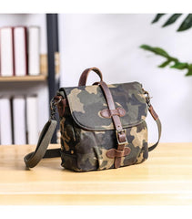 Camouflage Waxed Canvas Leather Mens Waterproof Side Bag Postman Bag Messenger Bag for Men - imessengerbags