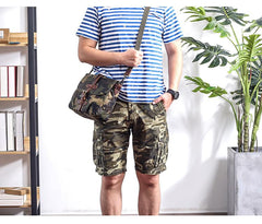 Camouflage Waxed Canvas Leather Mens Waterproof Side Bag Postman Bag Messenger Bag for Men - imessengerbags