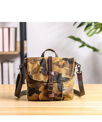 Camouflage Waxed Canvas Leather Mens Waterproof Side Bag Postman Bag Messenger Bag for Men - imessengerbags