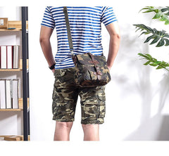 Camouflage Waxed Canvas Leather Mens Waterproof Side Bag Postman Bag Messenger Bag for Men - imessengerbags