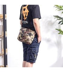 Camouflage Waxed Canvas Leather Mens Waterproof Side Bag Postman Bag Messenger Bag for Men - imessengerbags