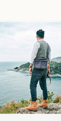 Canvas Cool Mens Small Square Side Bag Canvas Messenger Bags Canvas Travel Courier Bags for Men - imessengerbags