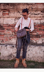 Canvas Cool Mens Small Square Side Bag Canvas Messenger Bags Canvas Travel Courier Bags for Men - imessengerbags