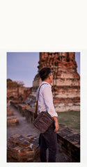 Canvas Cool Mens Small Square Side Bag Canvas Messenger Bags Canvas Travel Courier Bags for Men - imessengerbags