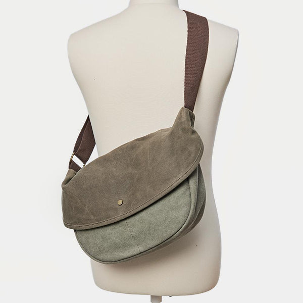 Canvas Mens Small Side Bags Green Canvas Saddle Messenger Bags Canvas Courier Bag for Men - imessengerbags