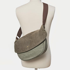 Canvas Mens Small Side Bags Green Canvas Saddle Messenger Bags Canvas Courier Bag for Men - imessengerbags