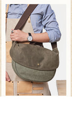 Canvas Mens Small Side Bags Green Canvas Saddle Messenger Bags Canvas Courier Bag for Men - imessengerbags