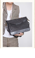 Cool Mens Black Leather Courier Bags Side Bags Leather Messenger Bags Postman Bag for Men - imessengerbags