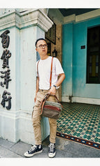 Canvas Mens Small Green Side Bag Canvas Messenger Bags Canvas Travel Courier Bag for Men - imessengerbags