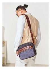 Canvas Mens Small Green Side Bag Canvas Messenger Bags Canvas Travel Courier Bag for Men - imessengerbags
