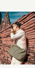 Canvas Cool Mens Green Side Bags Canvas Leather Messenger Bags Canvas Travel Courier Bag for Men
