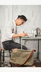 Canvas Cool Mens Green Side Bags Canvas Leather Messenger Bags Canvas Travel Courier Bag for Men