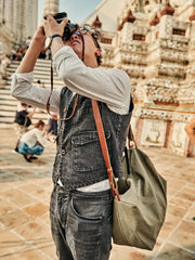 Canvas Cool Mens Green Side Bags Canvas Leather Messenger Bags Canvas Travel Courier Bag for Men