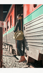 Canvas Cool Mens Green Side Bags Canvas Leather Messenger Bags Canvas Travel Courier Bag for Men