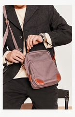 Cool Leahter Canvas Mens Side Bag Coffee Vertical Messenger Bags Courier Bag for Men